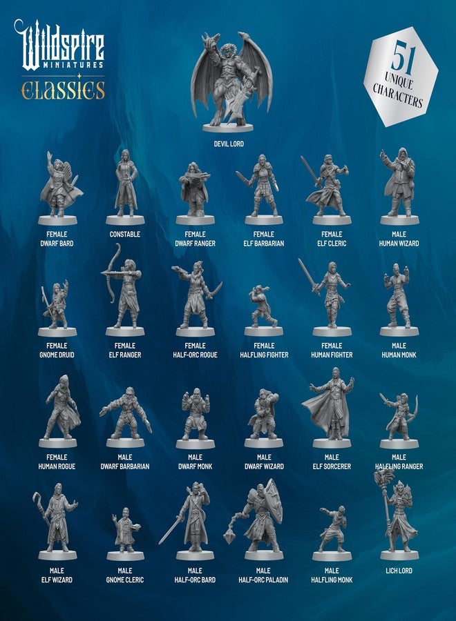 Wildspire Classic Heroes - Mercenary Guild - 51 Paintable Characters for DND Miniatures Bulk I 28mm Dungeons Dragons D&D Miniatures I DND Minis D&D Figures Dungeons Dragons Figures Pathfinder Compatible - Image 3